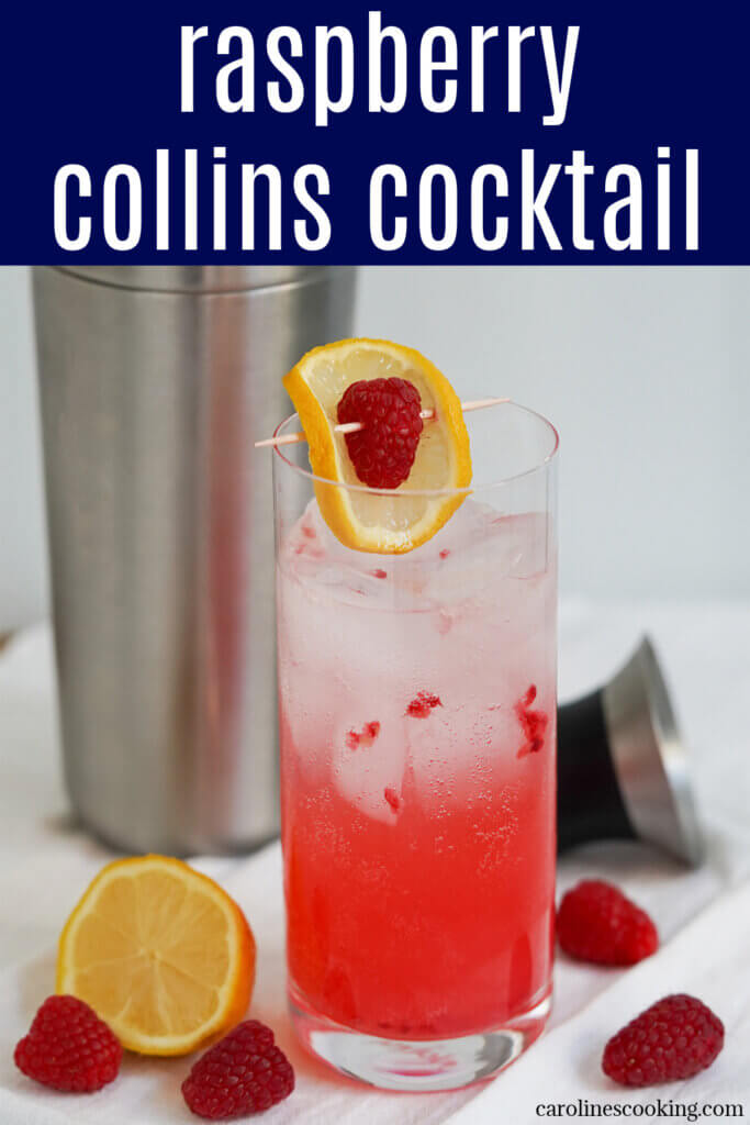 This raspberry collins cocktail is a simple combination of gin, raspberries, lemon, sugar and soda. It's bright, light and great to sip on - ideal for warm days, brunch and more.