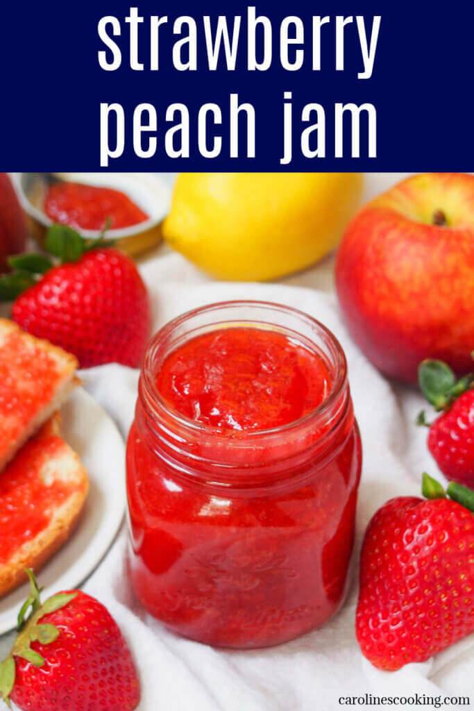 This strawberry peach jam is a true taste of summer. Easy to make, with less sugar than your typical jam, just lots of bright fruit flavor. It's perfect on toast and so much more. No added pectin.