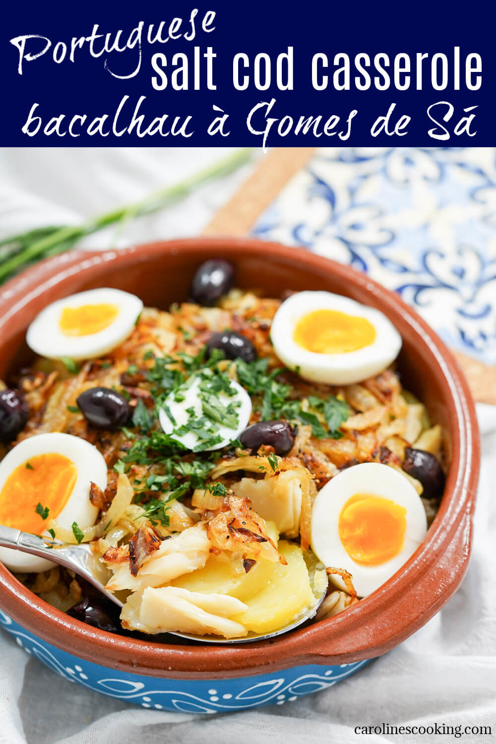 Bacalhau à Gomes de Sá is a traditional Portuguese dish combining salt cod, potatoes, onions and olives. It's relatively simple yet comforting, hearty and delicious.