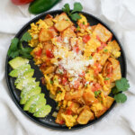 overhead view of plate of Mexican migas.