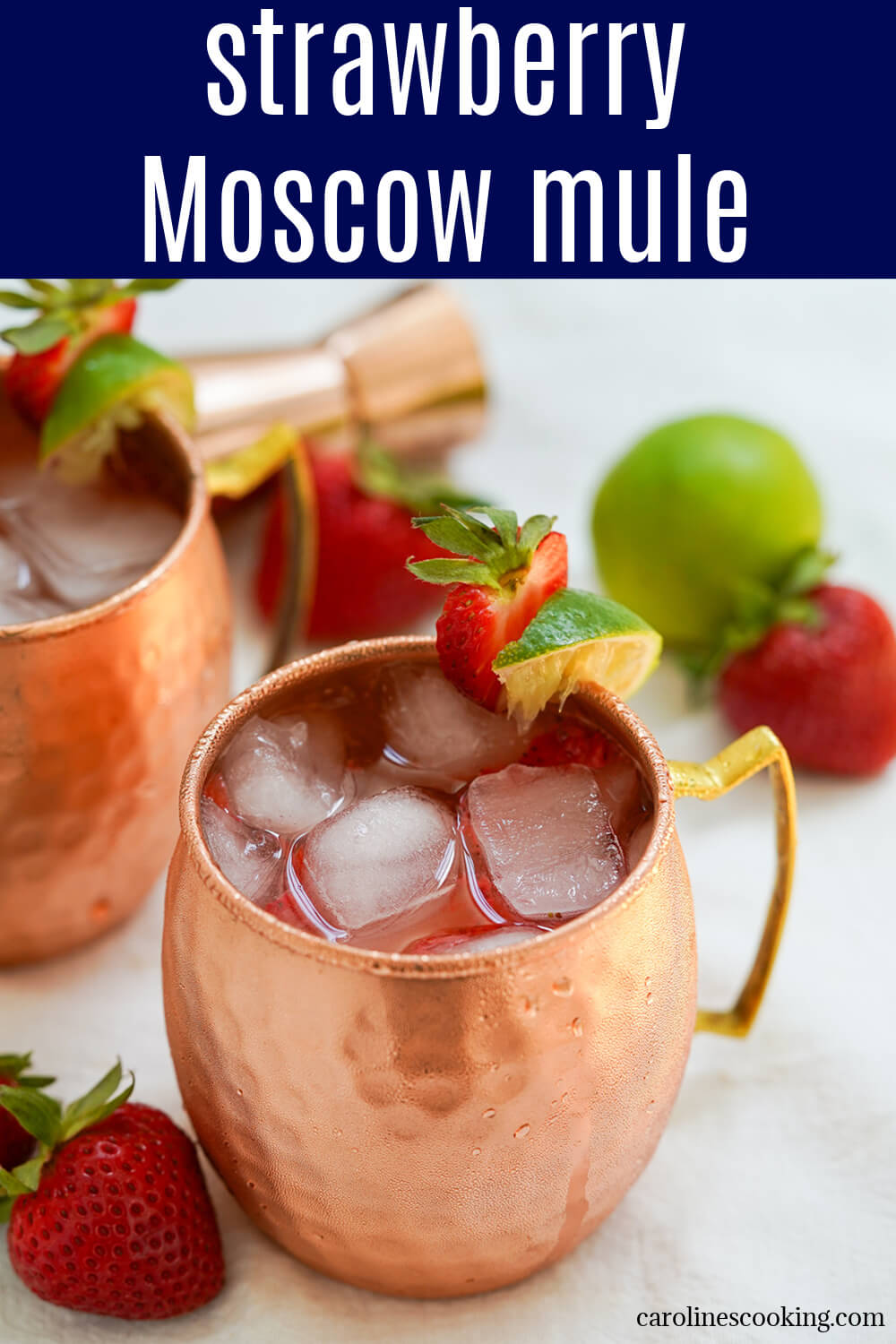 This strawberry Moscow mule is a gently fruity twist on the classic vodka ginger beer cocktail. It's easy to make, refreshing and great for summer sipping.