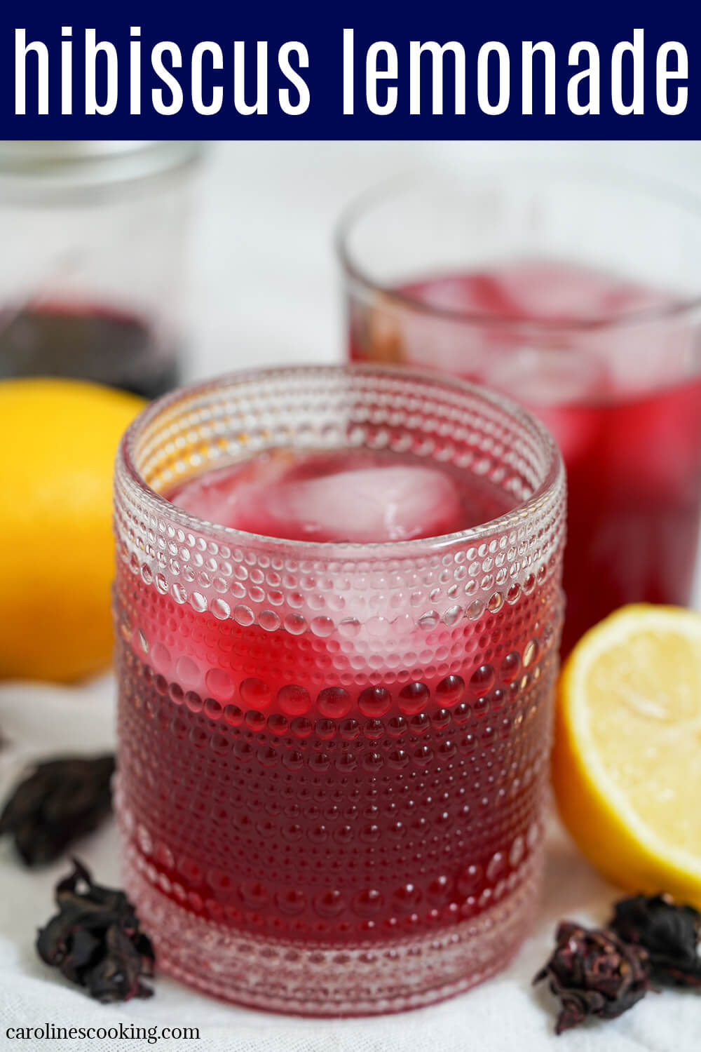 This hibiscus lemonade is brightly flavored and brightly colored, easy to make with a refreshing sweet-tart flavor. Perfect to enjoy on a warm day.