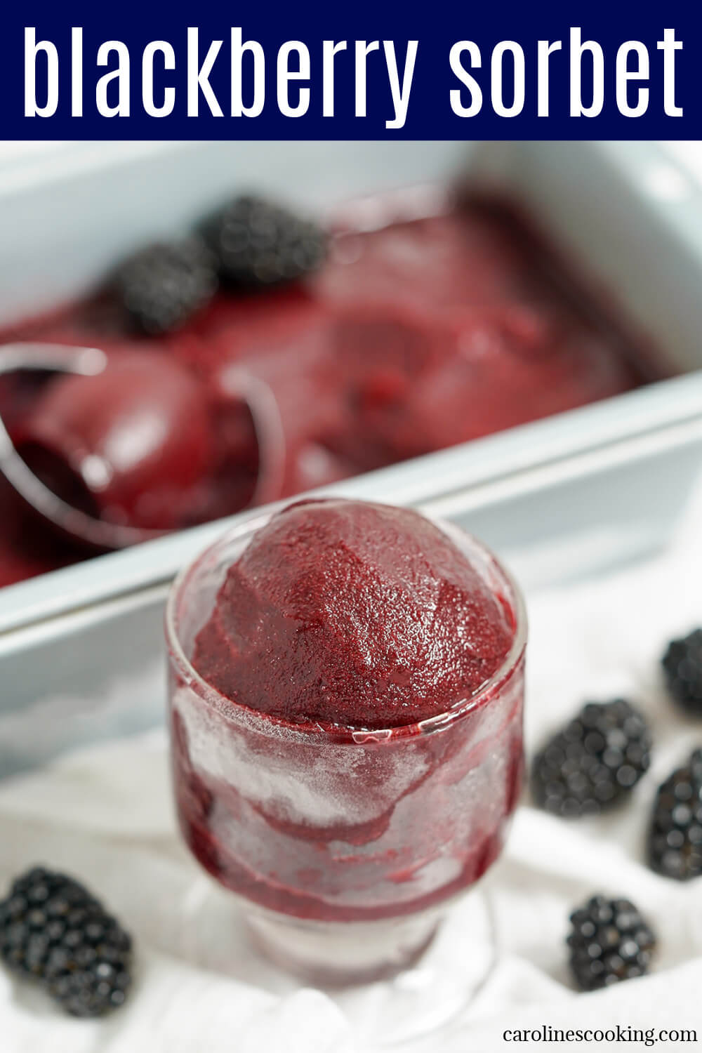 This blackberry sorbet is sweet, smooth and bursting with berry flavor. It's easy to make and as delicious as it is vibrantly colored.