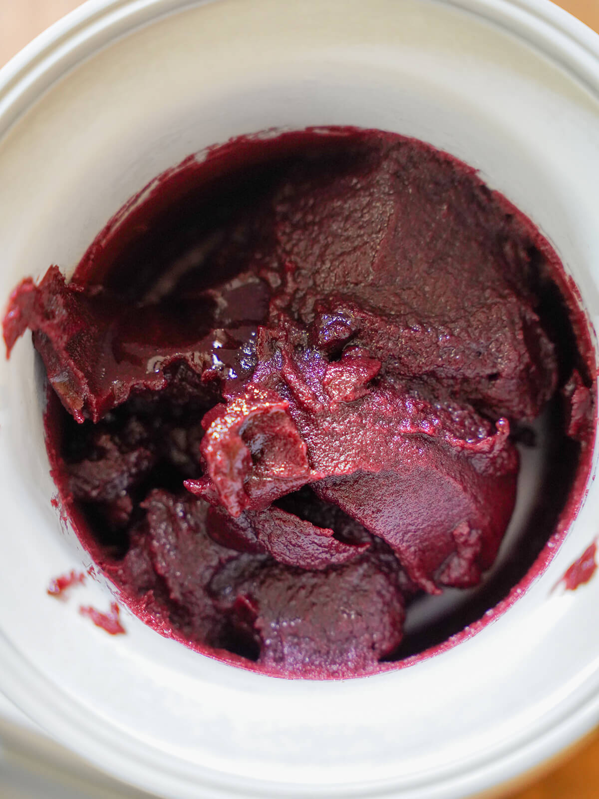 churned sorbet in ice cream maker.