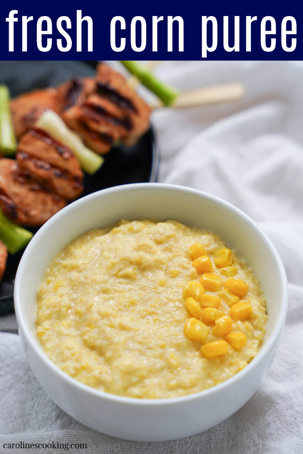 Fresh corn puree is a delicious way to enjoy the flavors of fresh corn as a comforting and versatile side. It's easy to make, and great with a range of mains from seafood to vegetables and more.