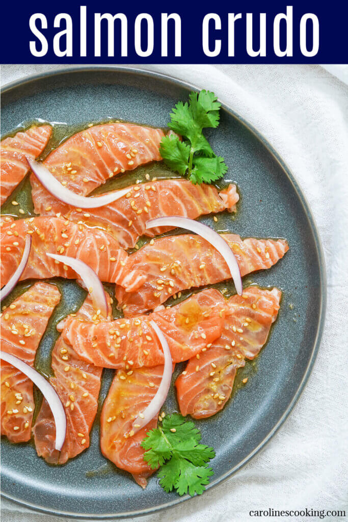 Salmon crudo is quick to prepare, combining delicate raw fish slices with a light citrusy dressing. It's elegant enough for entertaining yet easy and delicious enough to find any excuse.