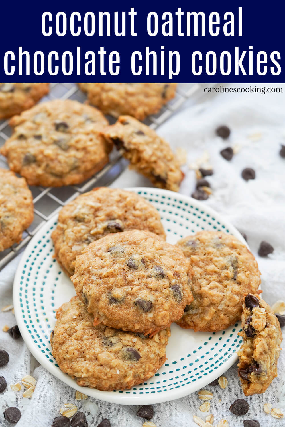 These coconut oatmeal chocolate chip cookies are a delicious mix of flavors and textures. Easy to make, they're soft, chewy and oh so tasty. Always a favorite!