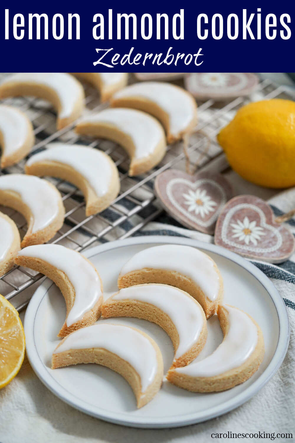 These lemon almond cookies (Zedernbrot) are so easy to make, with delicious light flavors and a wonderful chewy texture. Naturally gluten free, too, with a bright lemon glaze, they're tasty little bites.