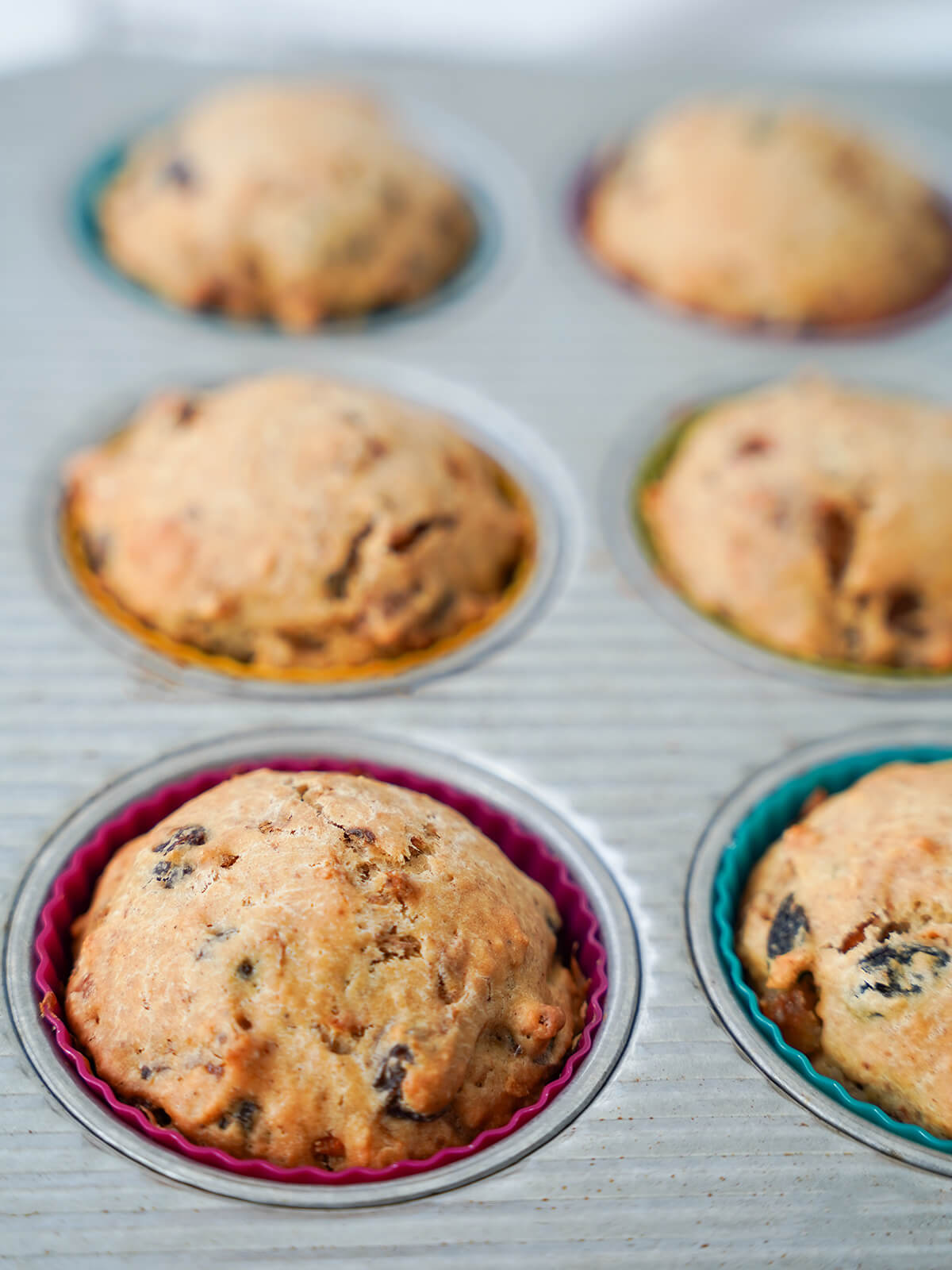 Christmas pudding muffins just out the oven after baking in muffin tin.