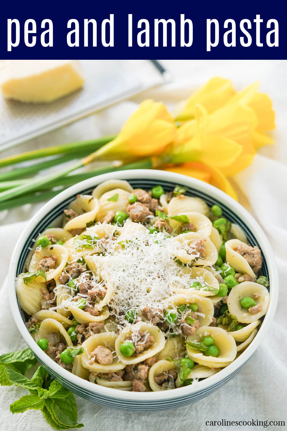 This pea and lamb pasta is easy to make and packed with tasty spring flavors, with the rich lamb balanced out by fresh mint, peas and a touch of spice. Quick, tasty and a great easy meal. This pea and lamb pasta is easy to make and packed with tasty spring flavors, with the rich lamb balanced out by fresh mint, peas and a touch of spice. Quick, tasty and a great easy meal.
