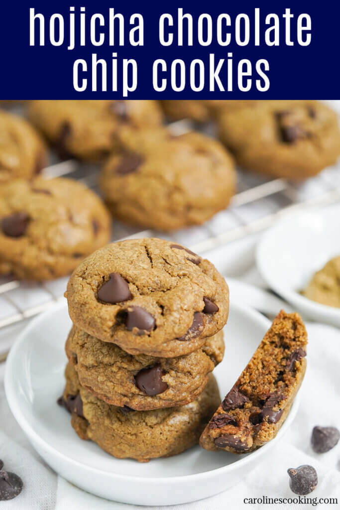 These hojicha chocolate chip cookies are a delicious variation on the classic, with a lovely nutty-caramel depth of flavor and tender crumb. Easy to make and such a tasty treat.